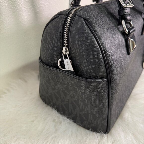 Michael Kors Grayson Signature MK Black Satchel Duffle Saffiano Leather Handbag - Picture 8 of 16